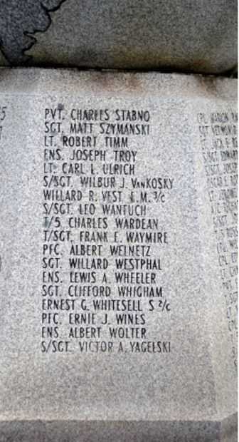MICHIGAN CITY WORLD WAR II MEMORIAL HONOR ROLL INDIVIDUAL PANEL G