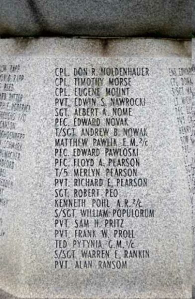 MICHIGAN CITY WORLD WAR II MEMORIAL HONOR ROLL INDIVIDUAL PANEL E