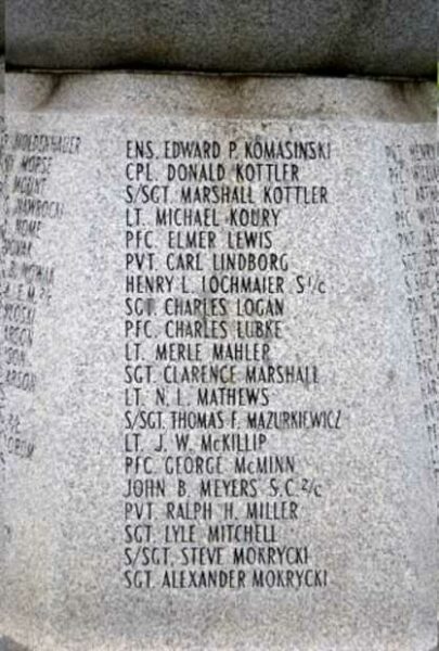 MICHIGAN CITY WORLD WAR II MEMORIAL HONOR ROLL INDIVIDUAL PANEL D