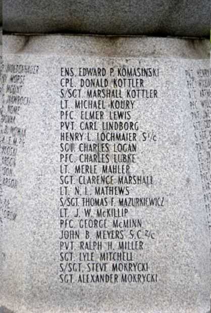 MICHIGAN CITY WORLD WAR II MEMORIAL HONOR ROLL INDIVIDUAL PANEL D