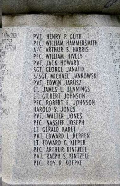 MICHIGAN CITY WORLD WAR II MEMORIAL HONOR ROLL INDIVIDUAL PANEL C