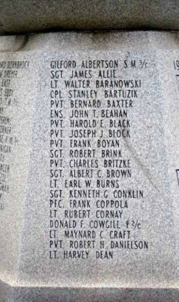 MICHIGAN CITY WORLD WAR II MEMORIAL HONOR ROLL INDIVIDUAL PANEL A
