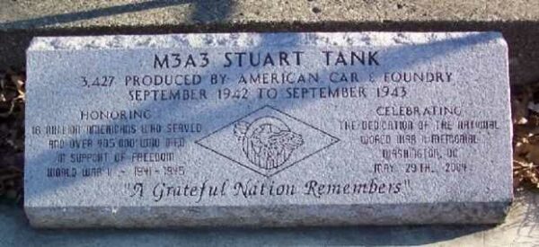 M3A3 STUART TANK MEMORIAL DEDICATION STONE