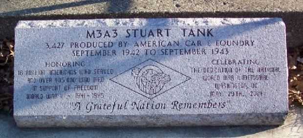 M3A3 STUART TANK MEMORIAL DEDICATION STONE