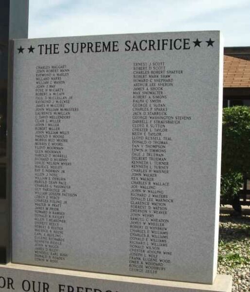 GRANT COUNTY WORLD WAR II VETERANS MEMORIAL PANEL B