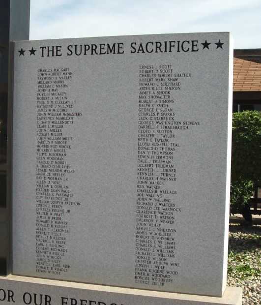 GRANT COUNTY WORLD WAR II VETERANS MEMORIAL PANEL B