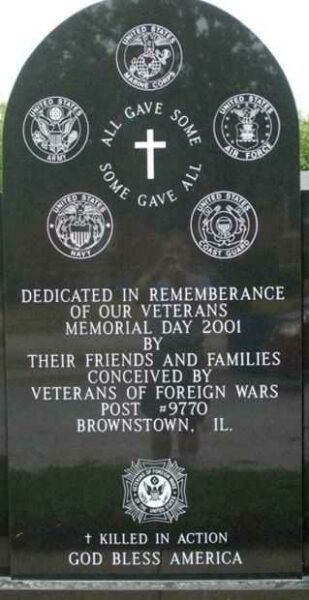 BROWNSTOWN VETERANS MEMORIAL DEDICATION STONE