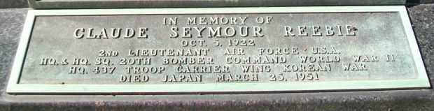 CLAUDE SEYMOUR REEBIE WAR MEMORIAL PLAQUE