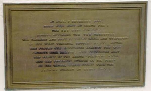 USS WEST VIRGINIA WAR MEMORIAL PLAQUE