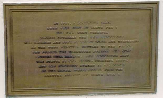 USS WEST VIRGINIA WAR MEMORIAL PLAQUE