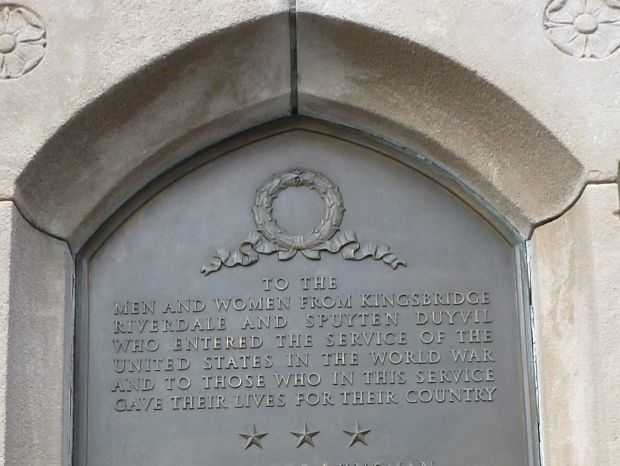 RIVERDALE, SPUYTENDUYVIL, KINGSBRIDGE MEMORIAL BELL TOWER DEDICATION PLAQUE