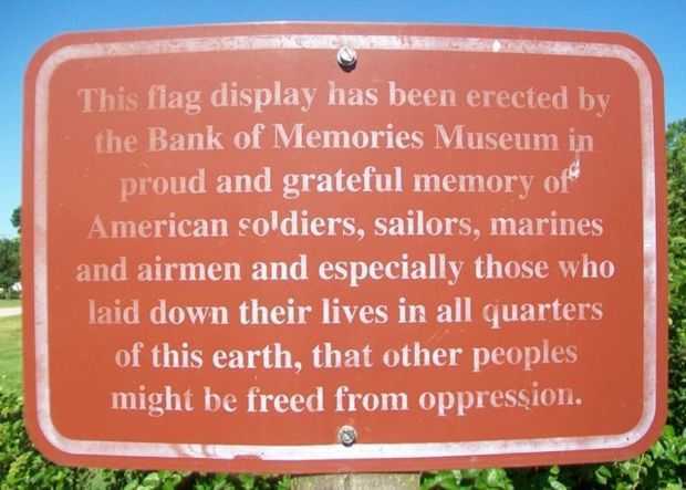 BANK OF MEMORIES MUSEUM VETERANS MEMORIAL FLAGPOLE PLAQUE