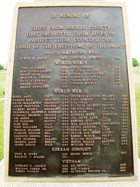 PAWNEE COUNTY VETERANS MEMORIAL PLAQUE B