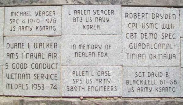 PAWNEE COUNTY AREA ALL VETERANS MEMORIAL PAVERS C