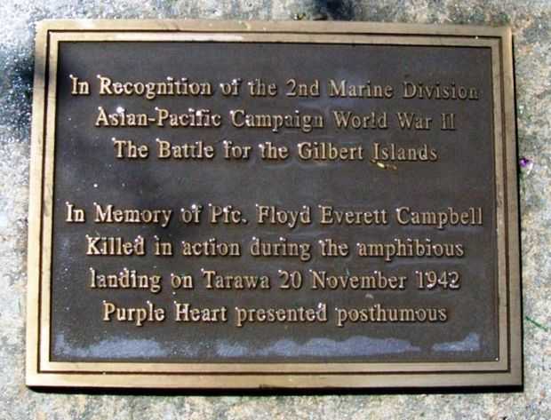 PFC. FLOYD EVERETT CAMPBELL WAR MEMORIAL PLAQUE