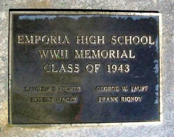 EMPORIA HIGH SCHOOL WORLD WAR II MEMORIAL PLAQUE C