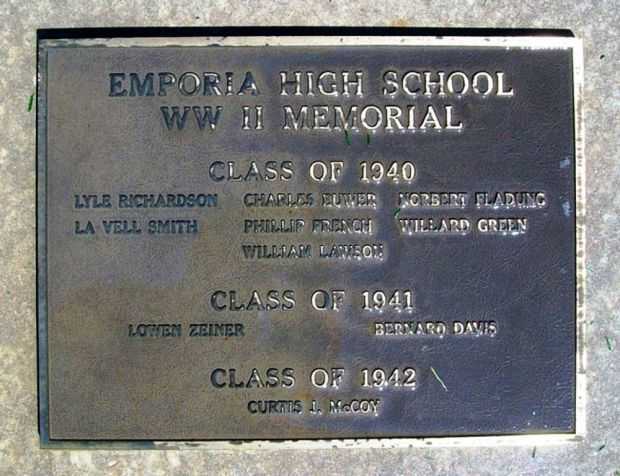 EMPORIA HIGH SCHOOL WORLD WAR II MEMORIAL PLAQUE B