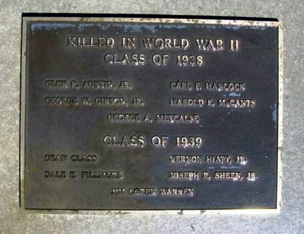 EMPORIA HIGH SCHOOL WORLD WAR II MEMORIAL PLAQUE A
