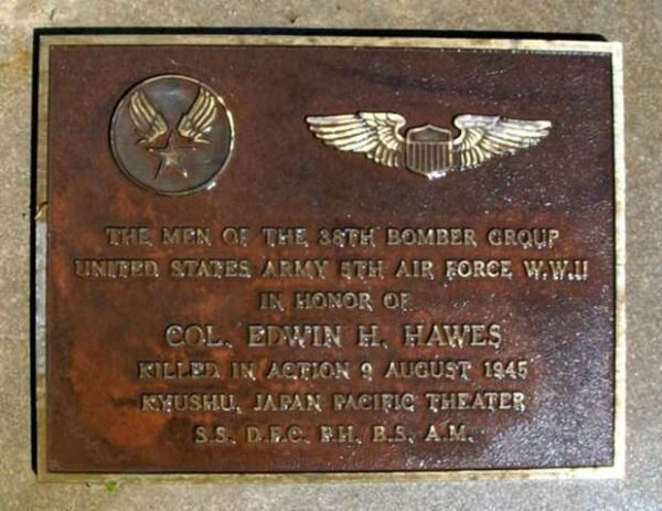 COL. EDWIN H. HAWES WAR MEMORIAL PLAQUE