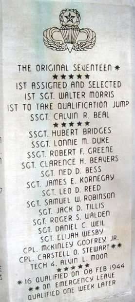 555TH PARACHUTE INFANTRY COMPANY MEMORIAL PANEL A