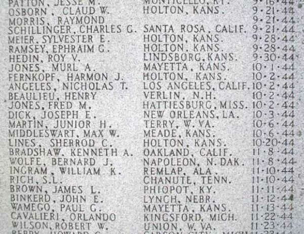 COMPANY E, 137TH INFANTRY REGT, 35TH INFANTRY DIV WAR MEMORIAL PANEL B