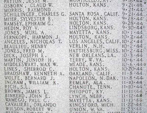 COMPANY E, 137TH INFANTRY REGT, 35TH INFANTRY DIV WAR MEMORIAL PANEL B