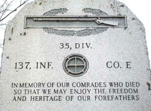 COMPANY E, 137TH INFANTRY REGT, 35TH INFANTRY DIV WAR MEMORIAL DEDICATION STONE