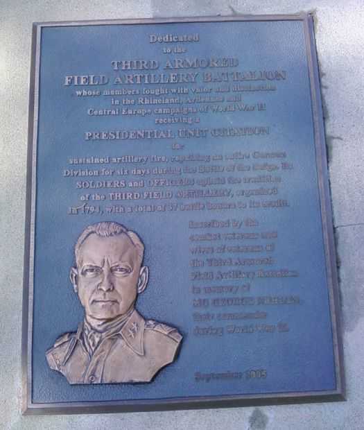 THIRD ARMORED FIELD ARTILLERY BATTALION WAR MEMORIAL PLAQUE