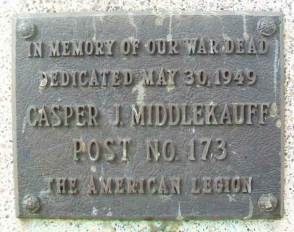 AMERICAN LEGION POST NO. 173 WAR MEMORIAL PLAQUE