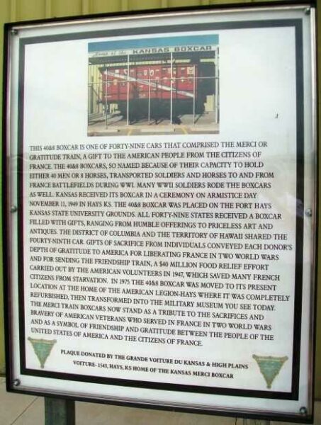 KANSAS 40&8 BOXCAR WAR MEMORIAL PLAQUE