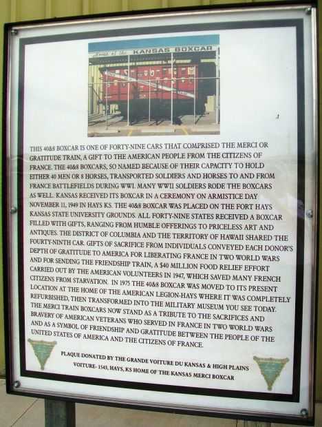 KANSAS 40&8 BOXCAR WAR MEMORIAL PLAQUE