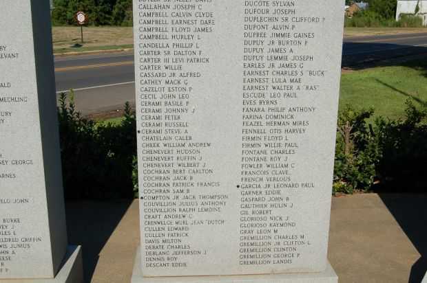 BUNKIE WAR VETERANS MEMORIAL PANEL D