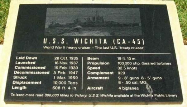 U.S.S. WICHITA (CA-45) WAR MEMORIAL PLAQUE