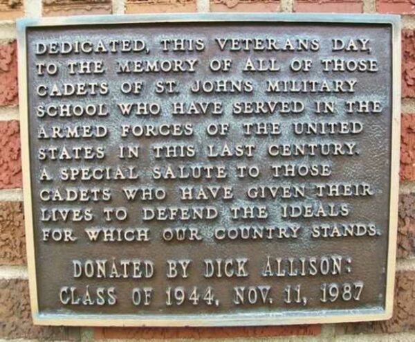 ST. JOHN’S MILITARY SCHOOL VETERANS MEMORIAL PLAQUE
