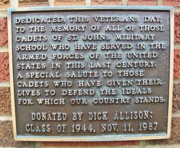 ST. JOHN’S MILITARY SCHOOL VETERANS MEMORIAL PLAQUE