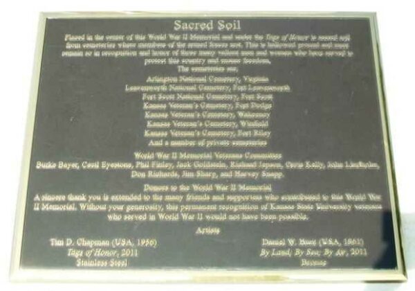 KANSAS STATE UNIVERSITY WORLD WAR II MEMORIAL PLAQUE B