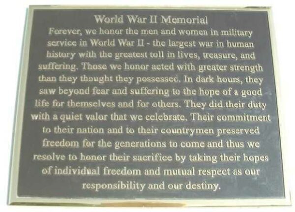 KANSAS STATE UNIVERSITY WORLD WAR II MEMORIAL PLAQUE A