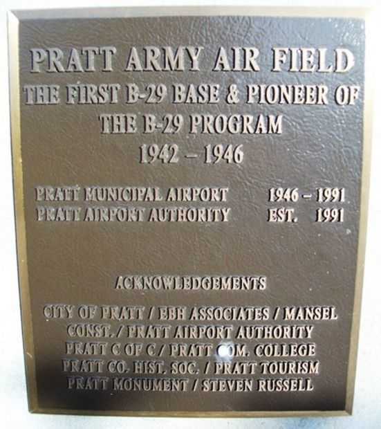 PRATT ARMY AIR FIELD MEMORIAL PLAQUE