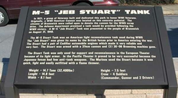 M-5 “JEB STUART” TANK WAR MEMORIAL PLAQUE