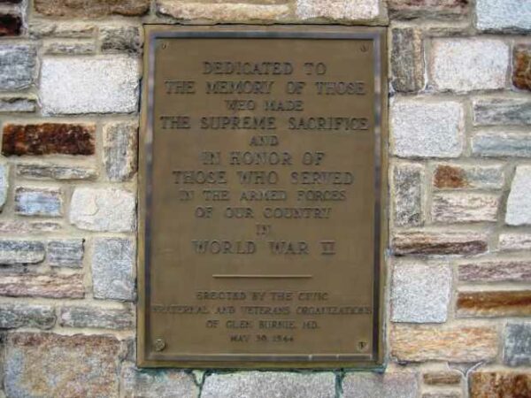 GLEN BURNIE WORLD WAR II MEMORIAL PLAQUE