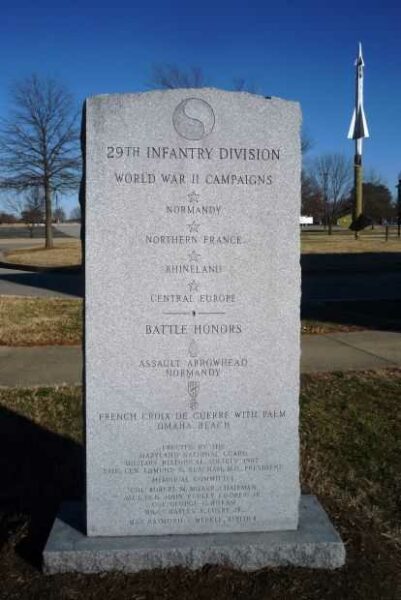 29TH INFANTRY DIVISION WORLD WAR II MEMORIAL BACK