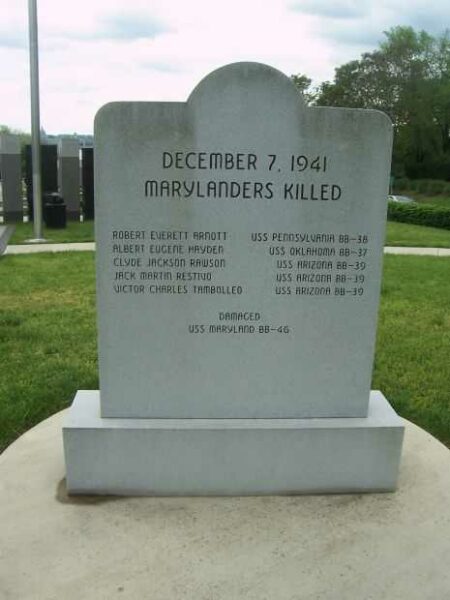 ANNAPOLIS PEARL HARBOR SURVIVORS ASSOCIATION MEMORIAL BACK