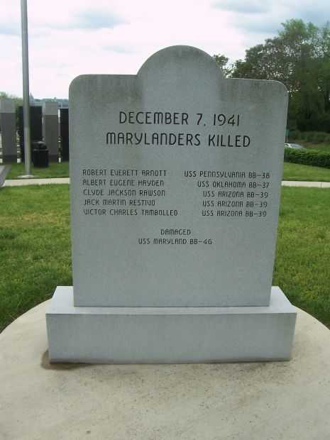 ANNAPOLIS PEARL HARBOR SURVIVORS ASSOCIATION MEMORIAL BACK