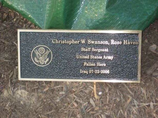 CHRISTOPHER W. SWANSON PARK TREE MEMORIAL PLAQUE