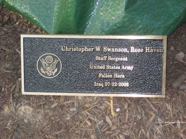 CHRISTOPHER W. SWANSON PARK TREE MEMORIAL PLAQUE