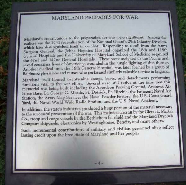 MARYLAND WORLD WAR II MEMORIAL PLAQUE D