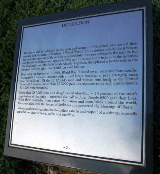 MARYLAND WORLD WAR II MEMORIAL PLAQUE B