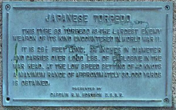 JAPANESE TORPEDO WAR MEMORIAL PLAQUE A