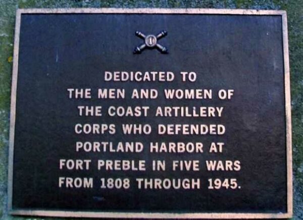 COAST ARTILLERY CORPS AT FORT PREBLE MEMORIAL LIGHTHOUSE PLAQUE