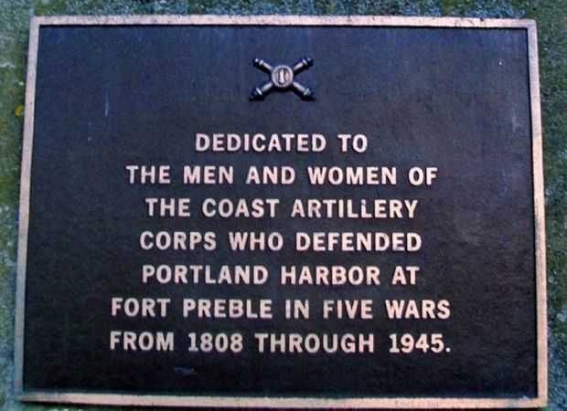 COAST ARTILLERY CORPS AT FORT PREBLE MEMORIAL LIGHTHOUSE PLAQUE